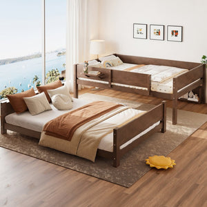 English Elm Queen Over Solid Pine Bunk Bed with Built in Shelves and Tray for Guest Rooms Brown W5305S00008