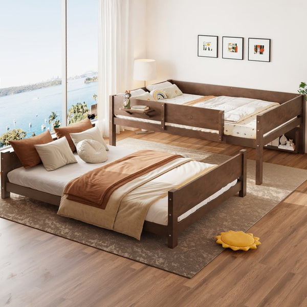 English Elm Queen Over Solid Pine Bunk Bed with Built in Shelves and Tray for Guest Rooms Brown W5305S00008