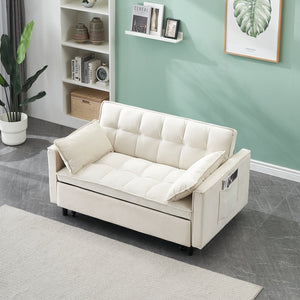 English Elm Modern Velvet Sofa Pull-Out Bed 3-in-1 Convertible Love Seat with Pillows, Spacious 500lb Support Beige W3371P314973