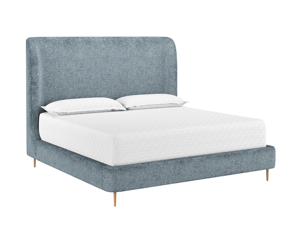 Sunpan Tierra Bed - Stylish Coastal-Inspired Design with Plush Headboard and Minted Copper Steel Legs King
