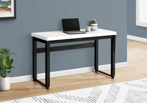 English Elm Computer Desk - Adjustable Standing Workstation, Modern White Laminate & Black Metal, Space-Saving Design B2710P219896