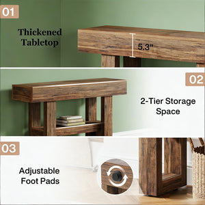 English Elm Entryway Console Table Two Tier Open Shelf Farmhouse Sofa Vintage Brown Finish T3971P460506