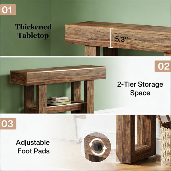 English Elm Entryway Console Table Two Tier Open Shelf Farmhouse Sofa Vintage Brown Finish T3971P460506