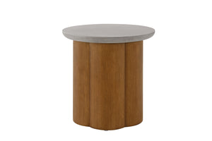 English Elm Evenlyn Faux Concrete Top End Table with Walnut Finish Base, Round Industrial Accent, Durable Composite Wood B2726P245900