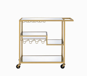 English Elm Adamsen Mirrored Champagne Serving Cart with Wine Rack, 3 Open Shelves, Casters & 70lb Top Capacity B2726P287298