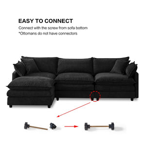 English Elm 105" L-shaped Chenille Sectional with Ottoman Pocket Spring Living Room Sofa Black W1097S00229