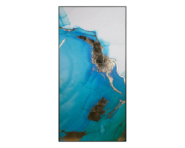 Sunpan BLUE LAGOON Triptych Canvas Set - 30" x 60" Charcoal Frame with Gold Leaf Accents for Elegance A0241