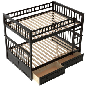 English Elm Full Over Bunk Bed Convertible Pine Frame with Storage Drawers for Kids Rooms Espresso GX000241AAP