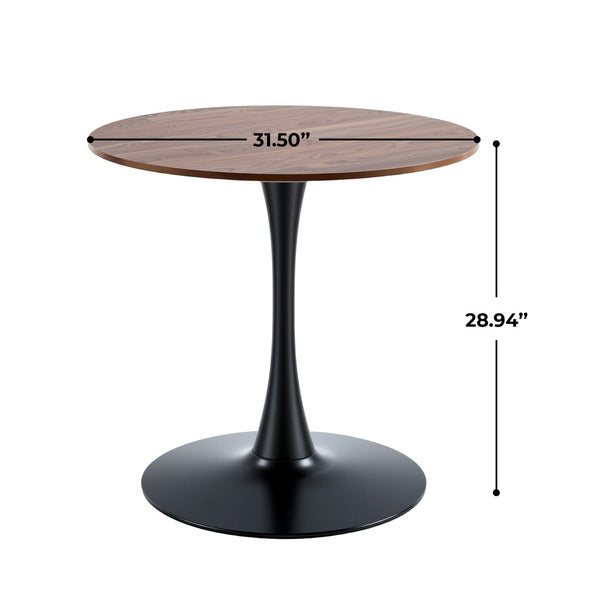 English Elm 31.5" Round Mdf Pedestal Dining Table Mid-century Modern Sculpted Base Seats Four Black + Dark Walnut W234P405179