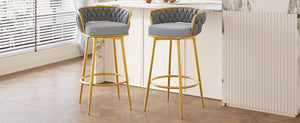 English Elm Christopher Knight Home® - Swivel Counter Height Bar Stools Set of 2 with 180° Turn, Hand-Woven Back, Gold Frame, Velvet Comfort Grey N762P216979E