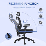 English Elm Vinsetto High Back Ergonomic Computer Home Office Chair, Mesh Task Chair With Lumbar Back Support, Reclining Function, Adjustable Headrest, Arms and Height, Black