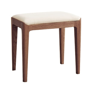 English Elm Walnut Finish Red Oak Vanity Stool with Channel Cushioned Seat for Bedroom W1283P400955