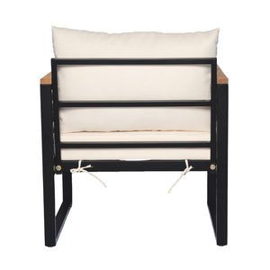 English Elm Outdoor Acacia Wood Armrest Iron Frame High Back Patio Chair with Cushions N757P238856B