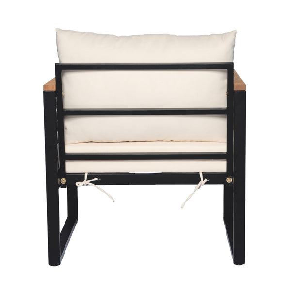 English Elm Outdoor Acacia Wood Armrest Iron Frame High Back Patio Chair with Cushions N757P238856B