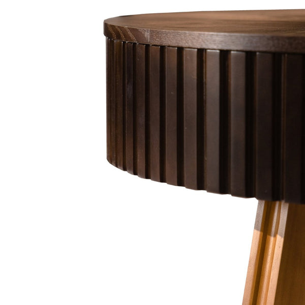 English Elm 31.5" Round Mid-century Coffee Table with Lower Shelf Solid Wood Legs and Mdf Top Brown W757P370297