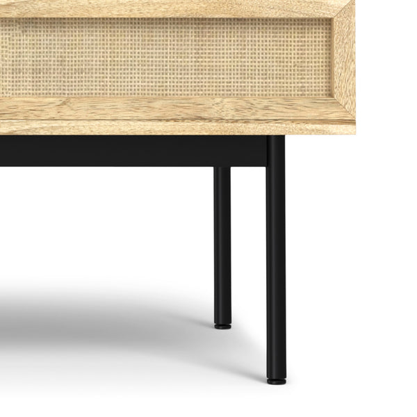 English Elm Reeves Lift Top Coffee Table in Natural Mango Wood with Raffia, Iron Base, Storage & Split Lift Top B136P203457