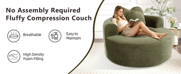 English Elm Round Cloud Sofa Bed Waffle Fabric Memory Foam Convertible Couch for Small Space Living Green W3224P492032