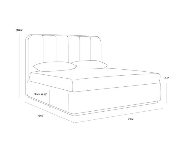 Sunpan JAMILLE Bed - King - Luxurious Milliken Cognac Upholstery with Deep Channel Tufting & Solid Oak Frame 112262