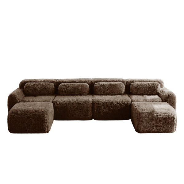 English Elm U-shaped Modular Sectional Sofa with Plush Fabric and High Resilience Foam for Living Rooms Chocolate W714S01546