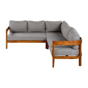 English Elm U_style Acacia Wood Outdoor L Shaped Corner Sofa Set with Arc Frame and Cushions Grey WY000481AAE