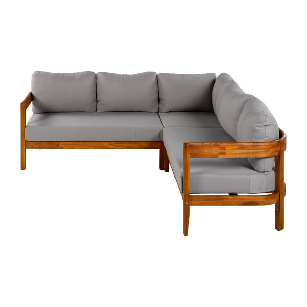 English Elm U_style Acacia Wood Outdoor L Shaped Corner Sofa Set with Arc Frame and Cushions Grey WY000481AAE