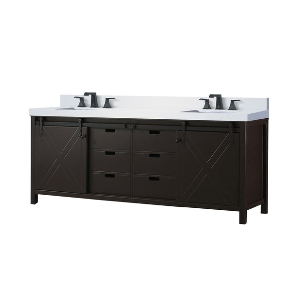 English Elm Brown Double Bath Vanity 84" W With Quartz Countertop & Matte Black Faucet - Stylish Storage Solution B2731P260170