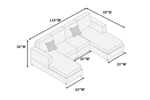 English Elm Black Jumbo Corduroy U-shaped Sectional Sofa Seats Four with Dual Chaise Lounge Black B011S02221