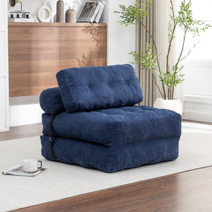 English Elm Folding Floor Sofa Bed Convertible Sleeper Chair with Shredded Foam Corded Fabric Dark Blue W2200P442795