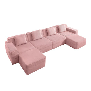 English Elm Modular U-Shape Sectional Sofa - Plush Corduroy Couch With Ottomans & Pillows For Modern Living W3041S00343