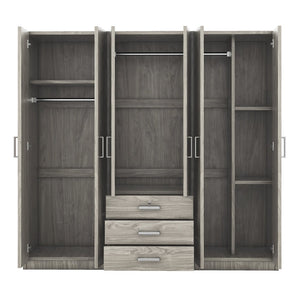 English Elm 6-doors Mdf Wardrobe with Large Drawers Streamlined Bedroom Storage Modern Design Gray N820000010E