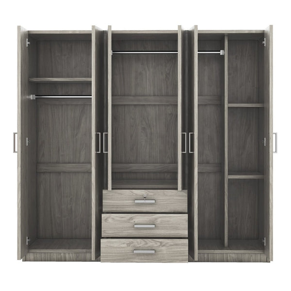 English Elm 6-doors Mdf Wardrobe with Large Drawers Streamlined Bedroom Storage Modern Design Gray N820000010E
