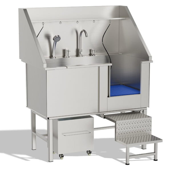 English Elm 50instainless Steel Pet Grooming Tub with Ramps Soap Box and Welded Seamless Basin W3190S00001