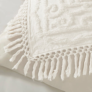 JLA Home Madison Park - Tufted Cotton Chenille Medallion Coverlet Mini Set with Fringe — Breathable Boho Texture, OEKO‑TEX Certified 92 L x 104 W x 0.25H MP13-5876
