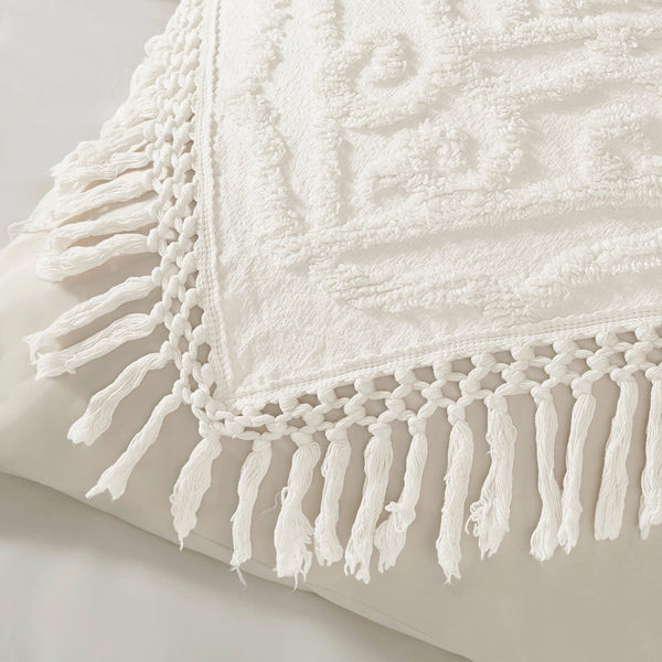 JLA Home Madison Park - Tufted Cotton Chenille Medallion Coverlet Mini Set with Fringe — Breathable Boho Texture, OEKO‑TEX Certified 92 L x 104 W x 0.25H MP13-5876