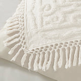 Madison Park Laetitia Shabby Chic Tufted Cotton Chenille Medallion Fringe Coverlet Mini Set MP13-6840 Off-White