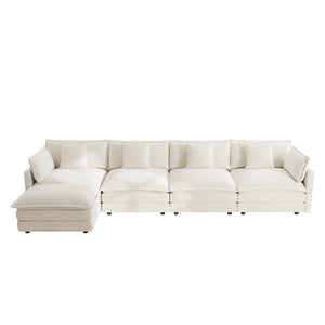 English Elm Modular U Shaped Sectional Sofa with Ottoman Chenille Upholstered 4 Seat Living Room W714S00563