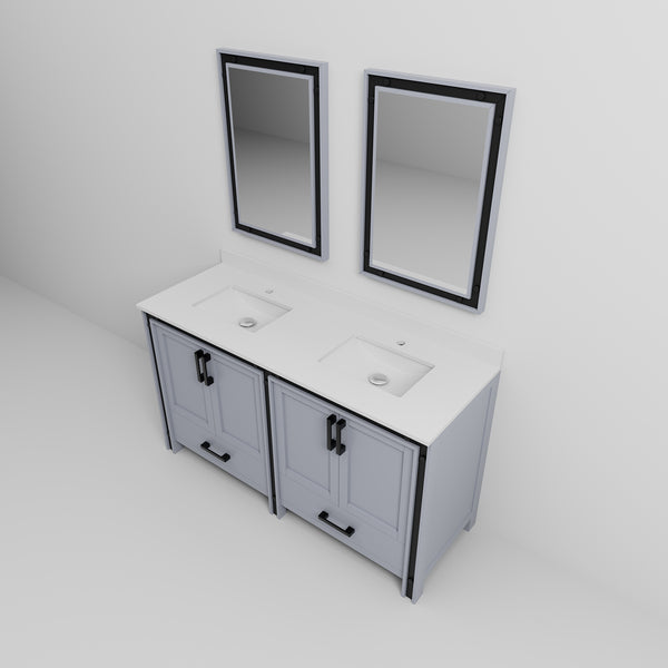 English Elm Dark Grey Double Bath Vanity With Cultured Marble Top & Matching Mirrors, Ample Storage & Style B2731S00923
