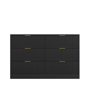 English Elm Modern Six Drawer Chest with Wavy Textured Fronts Sleek Matte Storage for Any Room Black W409P307525