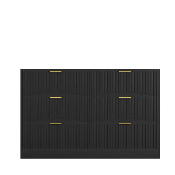 English Elm Modern Six Drawer Chest with Wavy Textured Fronts Sleek Matte Storage for Any Room Black W409P307525