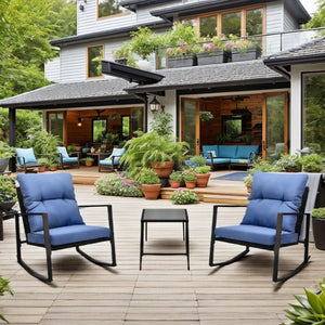 English Elm 3 Piece Outdoor Rocking Bistro Set Pe Wicker Steel Frame with Weather Resistant Cushions W2071P201034