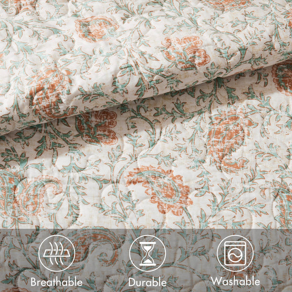 English Elm 6 Madison Park Dawn Cotton Percale Reversible Quilt Set with Paisley Pintuck, Lace Trim, Pillows, Full/Queen Coral 17.72 L x 22.83 W x 8.66 H B035129021