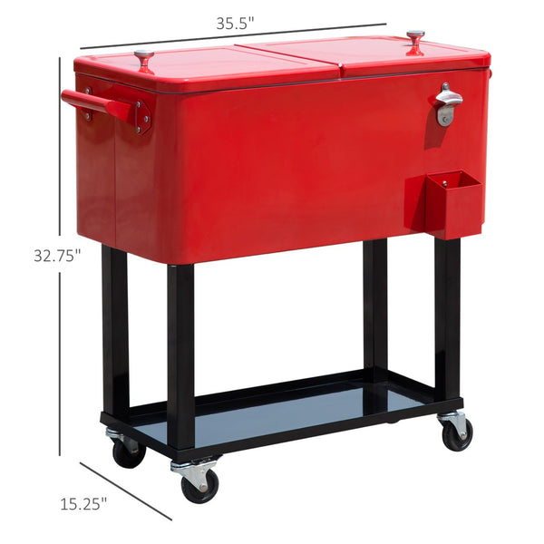 English Elm Rolling 80 Quart Ice Chest with Locking Wheels Bottle Opener for Outdoor Entertaining T3971P383677