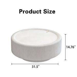 English Elm Black Round Fluted Pu Leather Coffee Table Tempered Glass Top Hidden Storage Modern Cream White W3081P428979