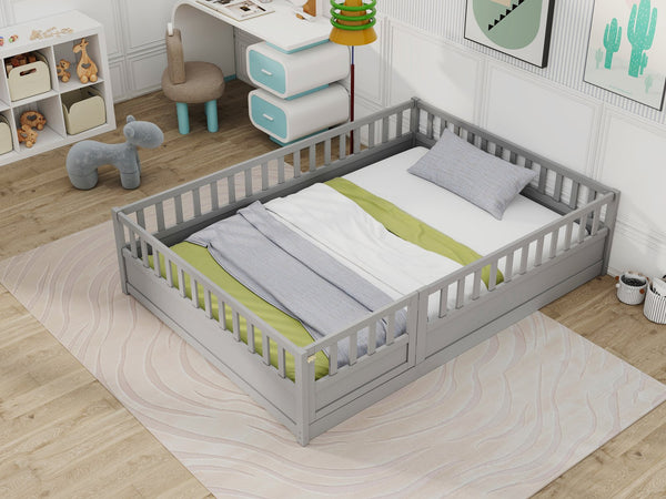 English Elm Full Montessori Floor Bed Frame For Kids - Secure, Low-Profile Design In Gray For Safe Play & Sleep W1858P164934