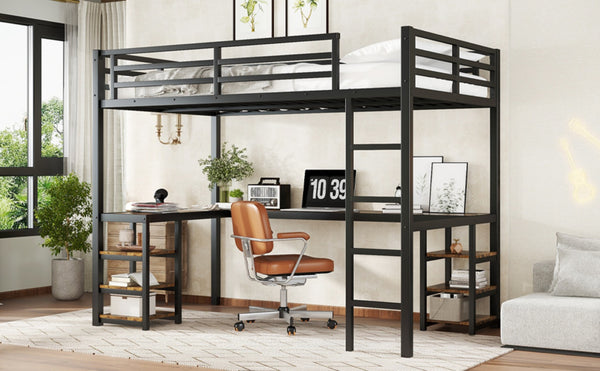 English Elm Metal Twin Xl Loft Bed with L Shaped Desk Wardrobe and Storage for Teens W1580S00065