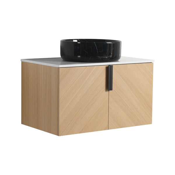 English Elm 30" Bathroom Vanity With Wall-Mounted Design, Ceramic Vessel Sink & Soft-Close Doors For Modern Homes W999S00447