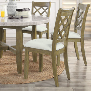 English Elm Set of 2 Padded Side Chairs Beige Upholstered Seats with Diamond Slat Back Rustic Oak Finish Comfort B016P329810