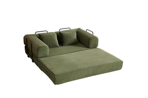 English Elm 59'' Corduroy Convertible Floor Sofa Sleeper with Bolster Pillow for Small Spaces Green W3434P406617