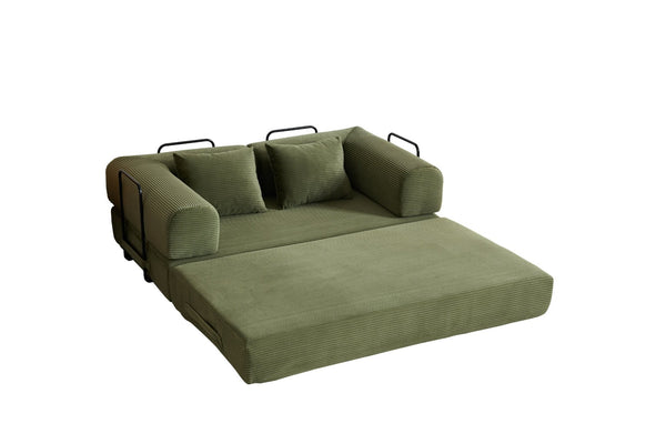English Elm 59'' Corduroy Convertible Floor Sofa Sleeper with Bolster Pillow for Small Spaces Green W3434P406617