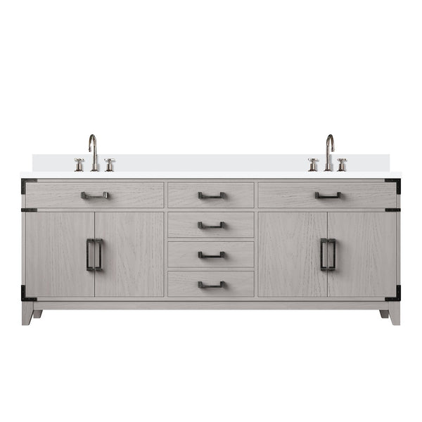 English Elm White Oak Double Bath Vanity 80" W X 22" D With Cultured Marble Top & Chrome Faucet Set, Soft-Close Design B2731P259951-GIGA